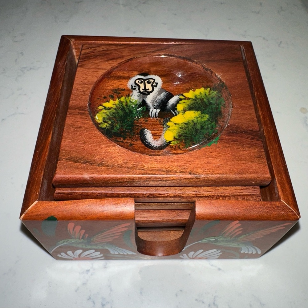 Costa Rica Wood Coaster Set of Six Hand Painted